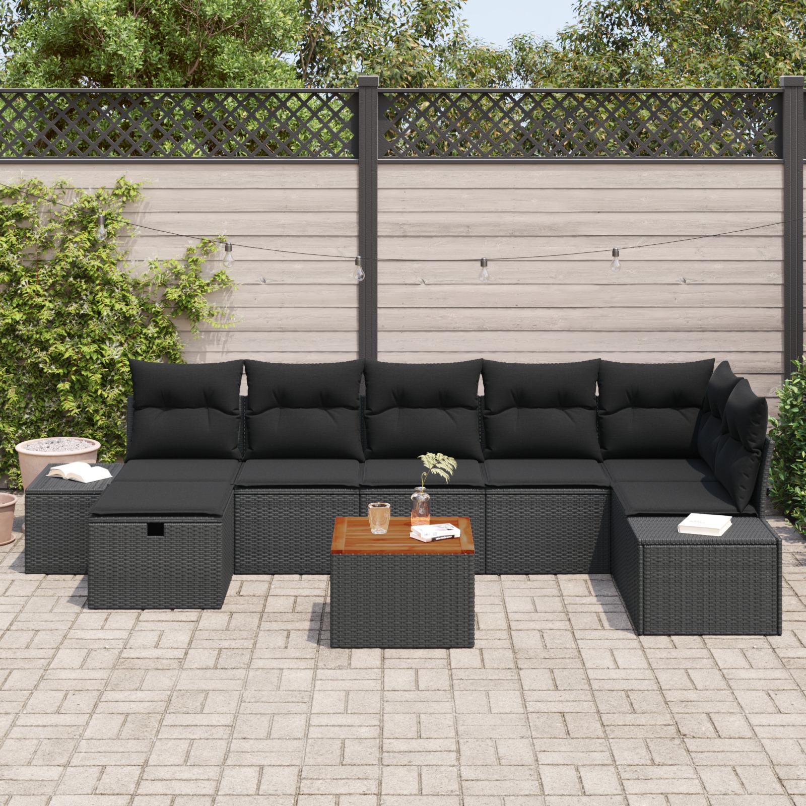 3359604 3 Set de canapele pentru grădină cu pernă 8 pcs Negru Rattan poli Set de canapele pentru grădină cu pernă 8 pcs Negru Rattan poli - imagine 3