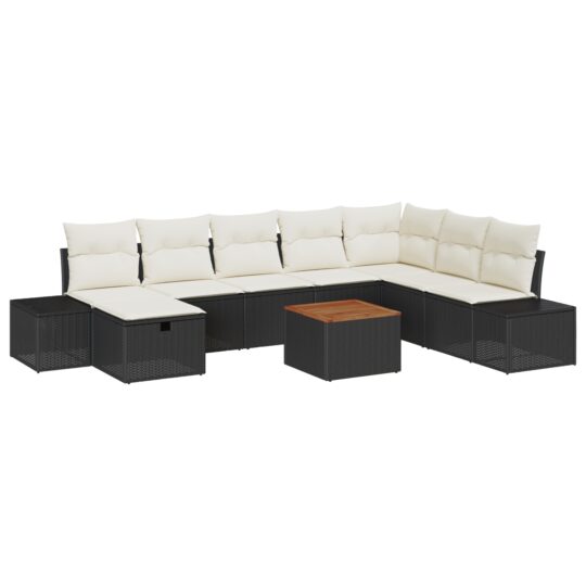 Alternative view of Set de canapele pentru grădină cu pernă 9 pcs Negru Rattan poli