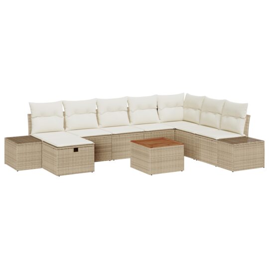 Alternative view of Set de canapele pentru grădină cu pernă 9 pcs Bej Rattan poli
