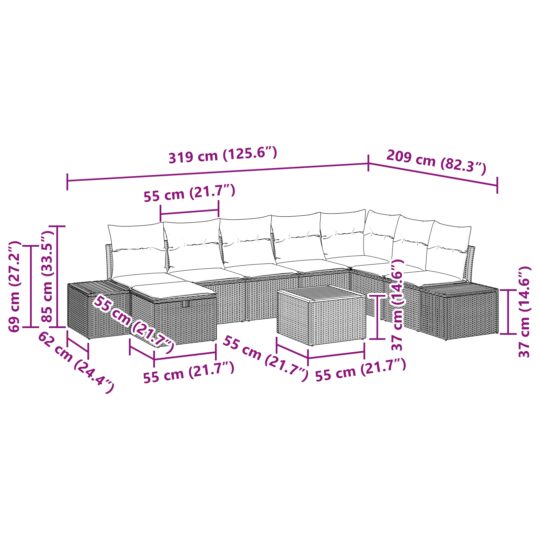 3359611 11 Set de canapele pentru grădină cu pernă 9 pcs Negru Rattan poli 3359611 11
