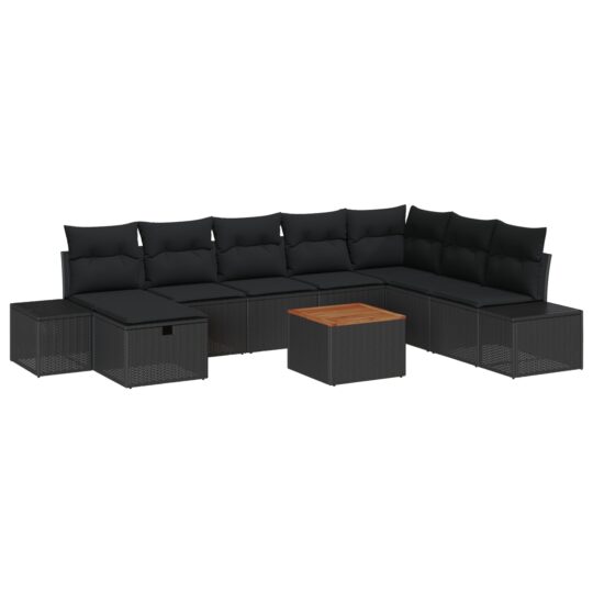 3359611 2 Set de canapele pentru grădină cu pernă 9 pcs Negru Rattan poli 3359611 2