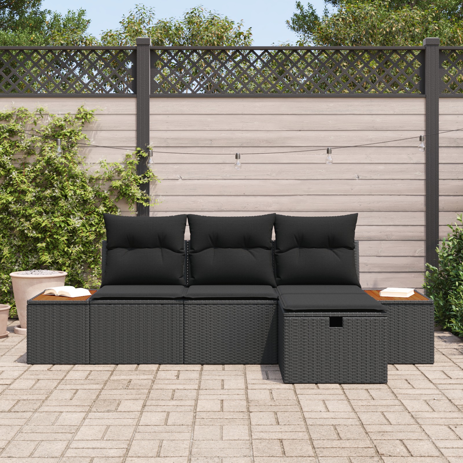 3359615 3 Set de canapele pentru grădină cu pernă 4 pcs Negru Rattan poli Set de canapele pentru grădină cu pernă 4 pcs Negru Rattan poli - imagine 3