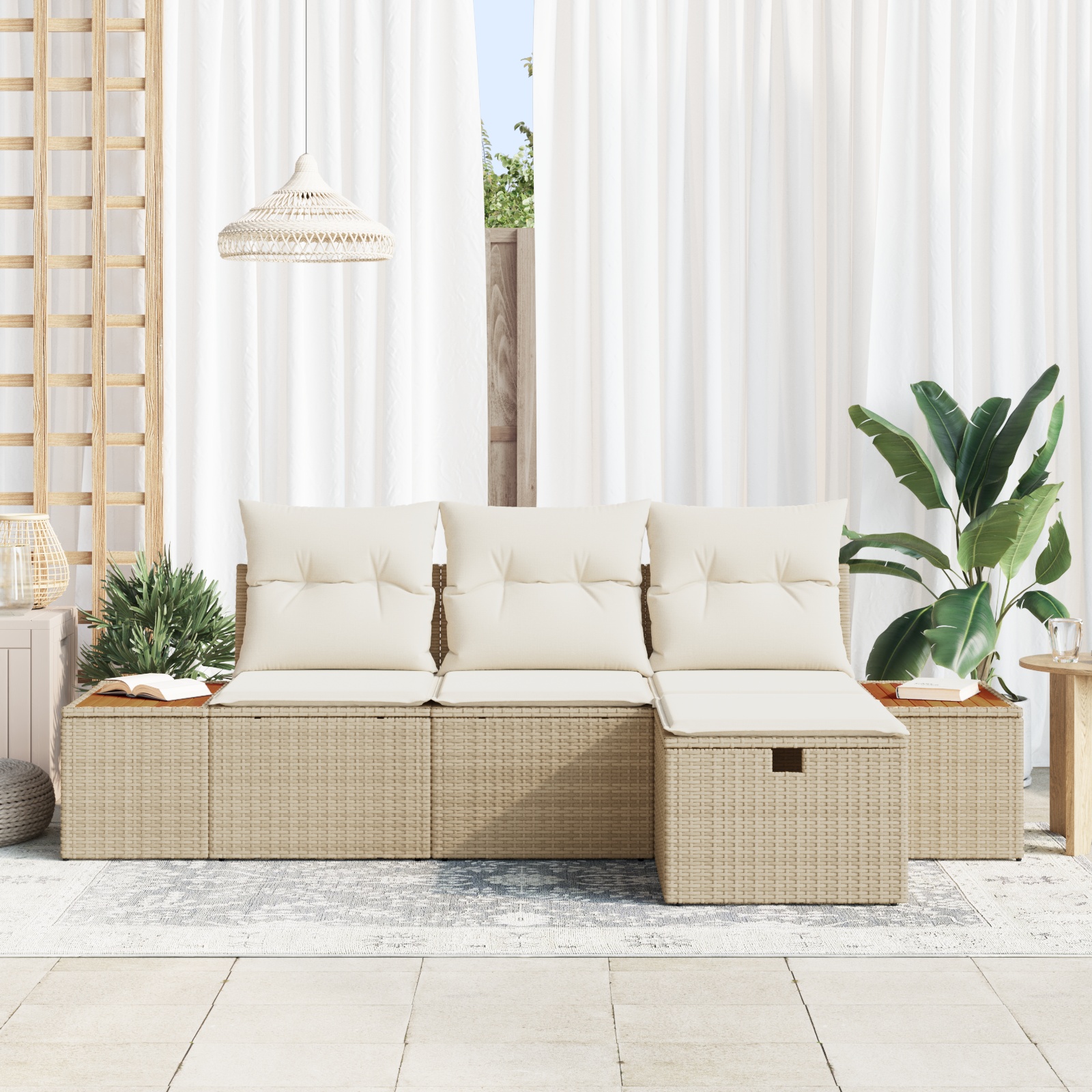 3359618 3 Set de canapele pentru grădină cu pernă 4 pcs Bej Rattan poli Set de canapele pentru grădină cu pernă 4 pcs Bej Rattan poli - imagine 3