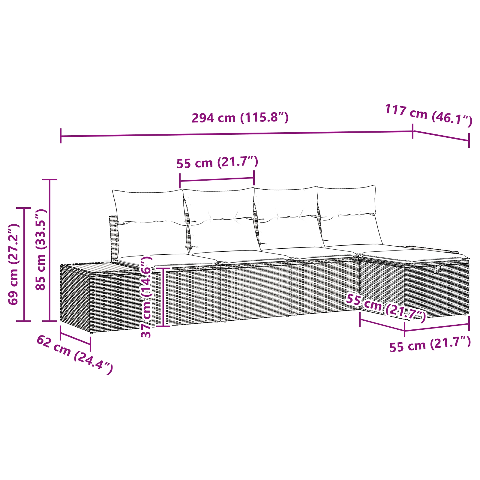 3359621 9 Set de canapele pentru grădină cu pernă 5 pcs Gri Rattan poli Set de canapele pentru grădină cu pernă 5 pcs Gri Rattan poli - imagine 9