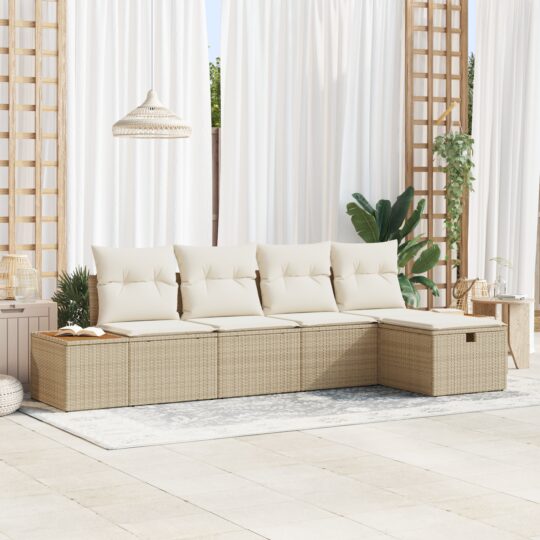 Set de canapele pentru grădină cu pernă 5 pcs Bej Rattan poli