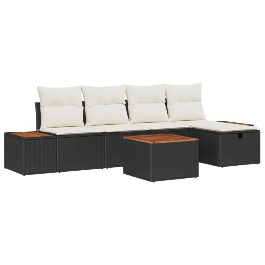 Alternative view of Set de canapele pentru grădină cu pernă 6 pcs Negru Rattan poli