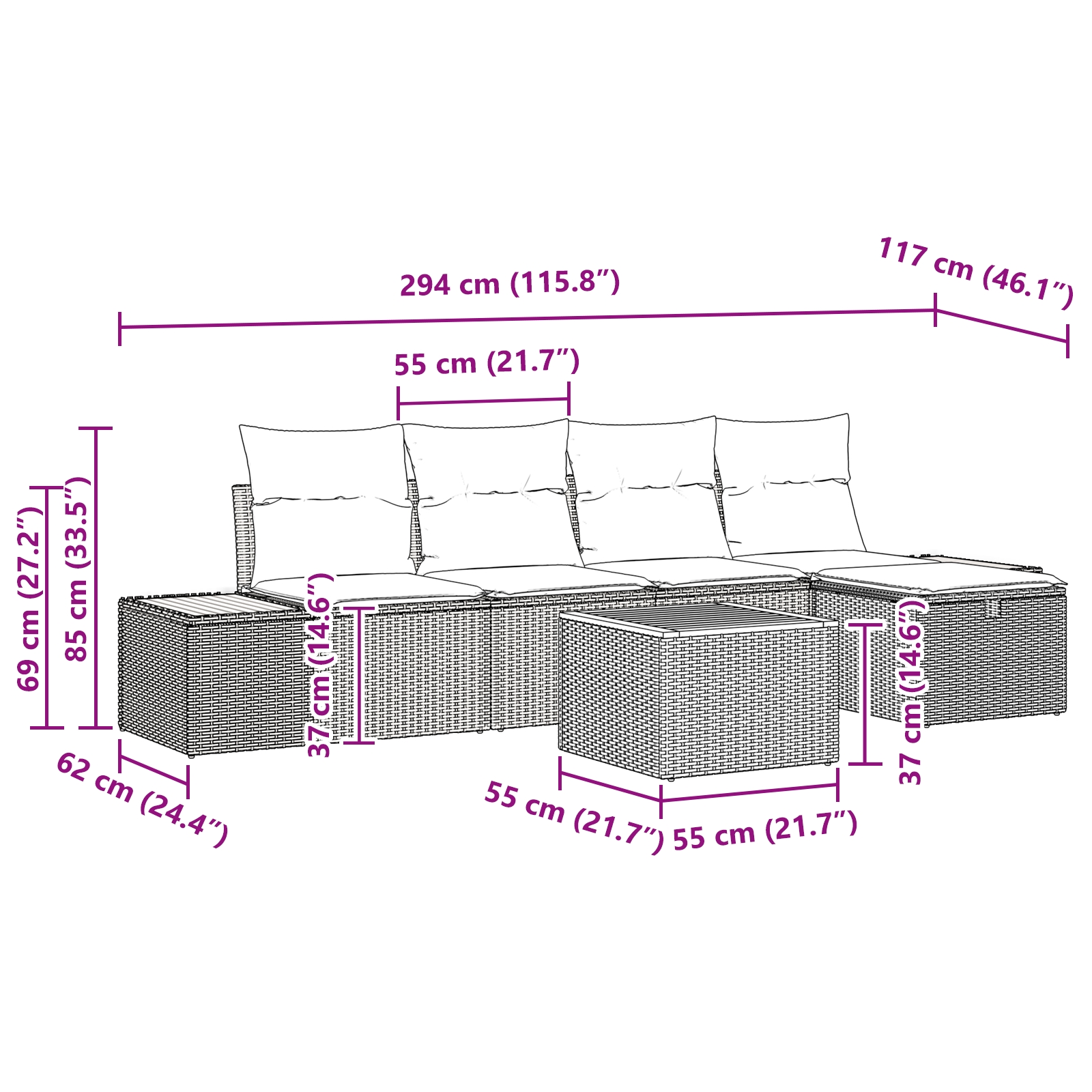 3359626 10 Set de canapele pentru grădină cu pernă 6 pcs Gri Rattan poli Set de canapele pentru grădină cu pernă 6 pcs Gri Rattan poli - imagine 10