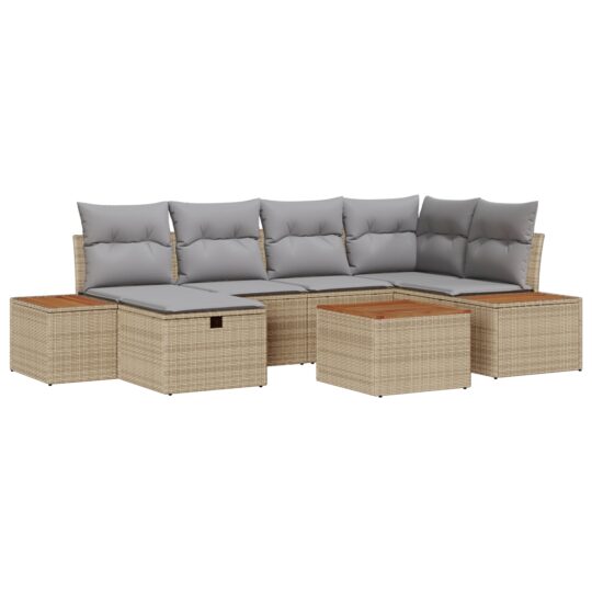 Alternative view of Set de canapele pentru grădină cu pernă 7 pcs Bej Rattan poli