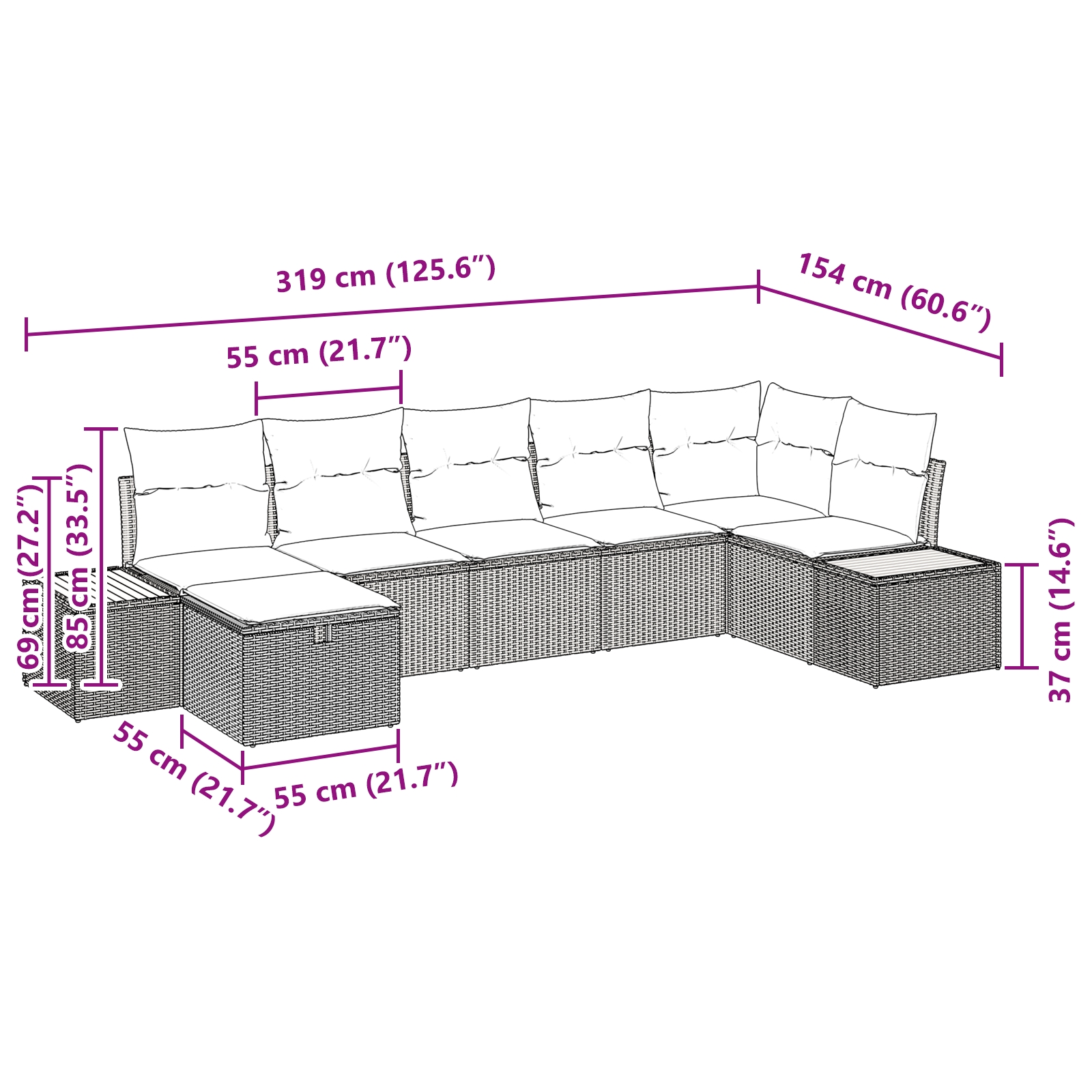 3359643 10 Set de canapele pentru grădină cu pernă 7 pcs Bej Rattan poli Set de canapele pentru grădină cu pernă 7 pcs Bej Rattan poli - imagine 10