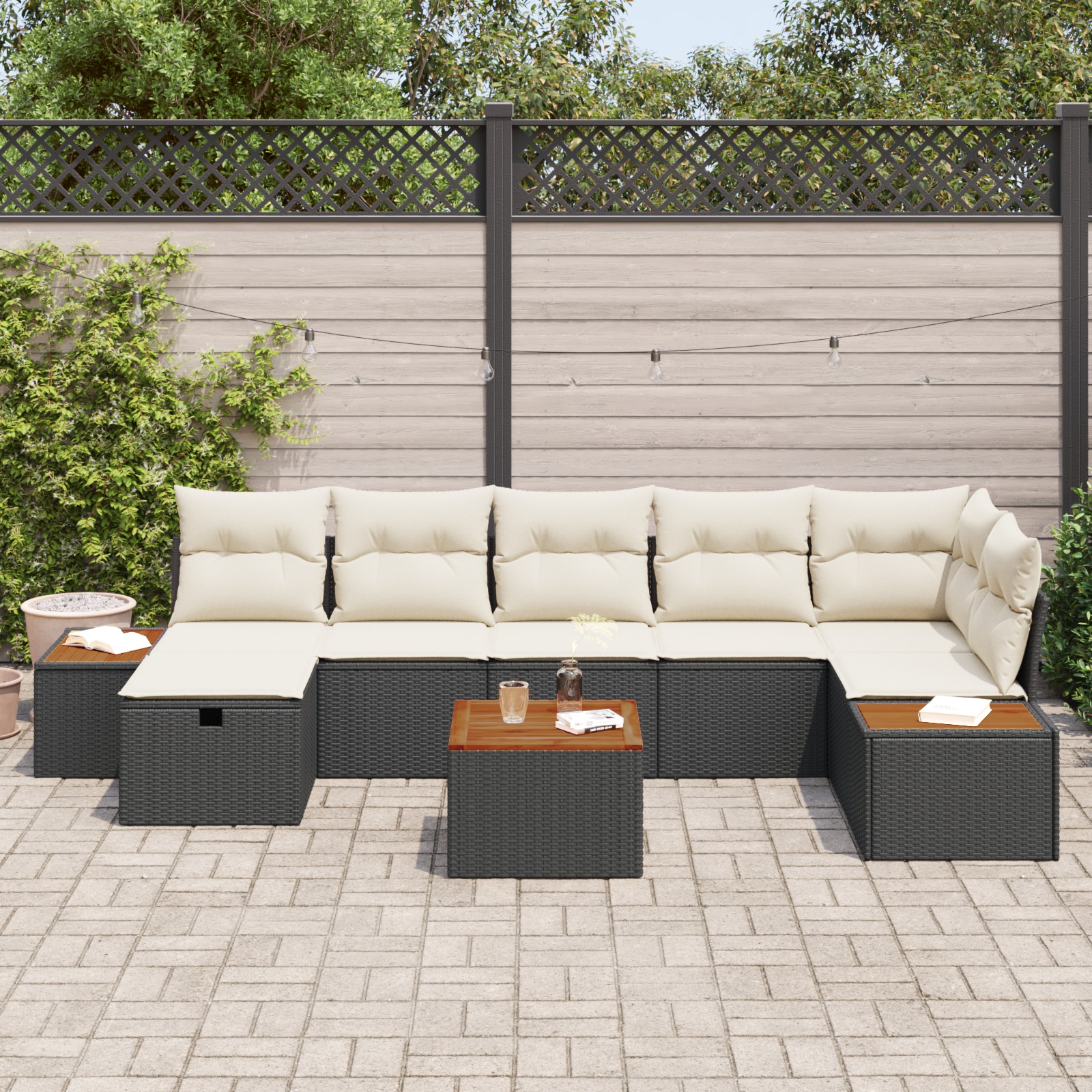 3359644 3 Set de canapele pentru grădină cu pernă 8 pcs Negru Rattan poli Set de canapele pentru grădină cu pernă 8 pcs Negru Rattan poli - imagine 3