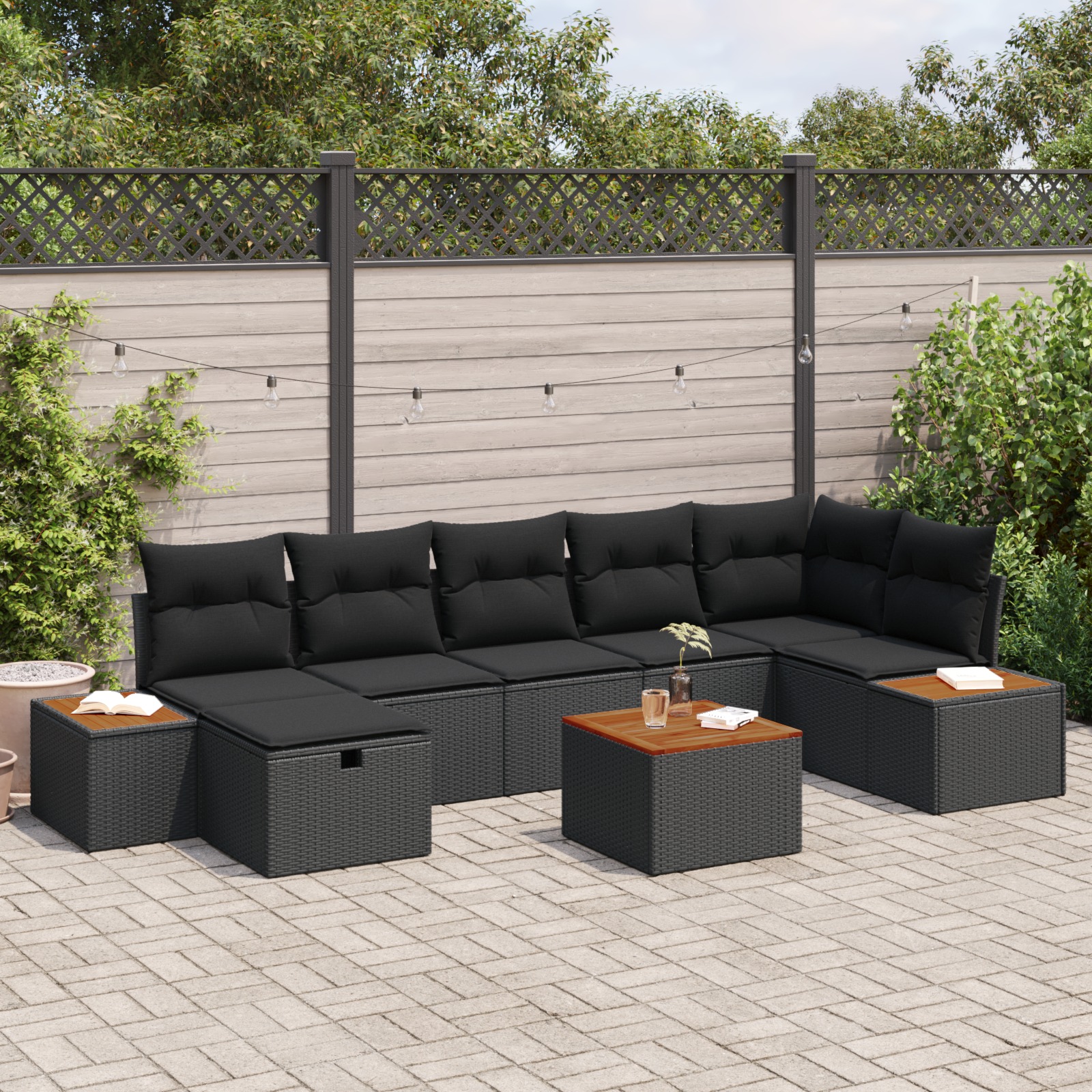 3359645 1 Set de canapele pentru grădină cu pernă 8 pcs Negru Rattan poli Set de canapele pentru grădină cu pernă 8 pcs Negru Rattan poli