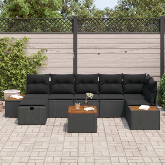 3359645 3 Set de canapele pentru grădină cu pernă 8 pcs Negru Rattan poli 3359645 3