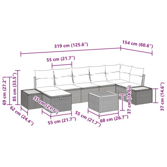 3359646 11 Set de canapele pentru grădină cu pernă 8 pcs Gri Rattan poli 3359646 11