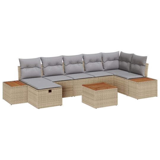 Alternative view of Set de canapele pentru grădină cu pernă 8 pcs Bej Rattan poli