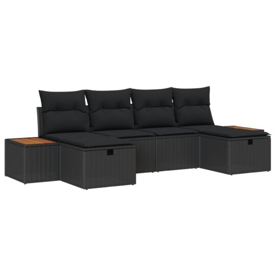 3359650 2 Set de canapele pentru grădină cu pernă 6 pcs Negru Rattan poli 3359650 2