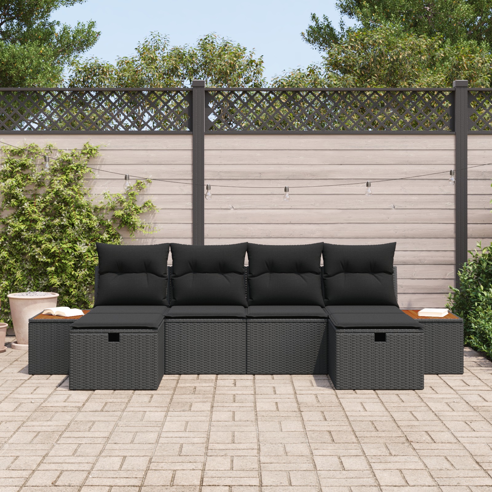 3359650 3 Set de canapele pentru grădină cu pernă 6 pcs Negru Rattan poli Set de canapele pentru grădină cu pernă 6 pcs Negru Rattan poli - imagine 3