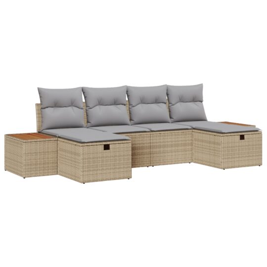 3359652 2 Set de canapele pentru grădină cu pernă 6 pcs Bej Rattan poli 3359652 2