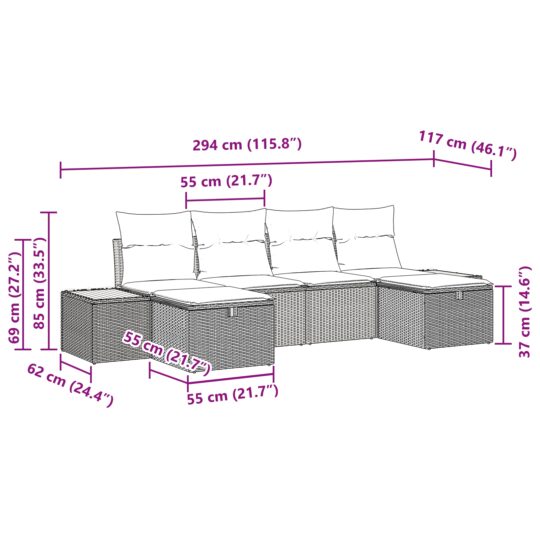 3359652 9 Set de canapele pentru grădină cu pernă 6 pcs Bej Rattan poli 3359652 9