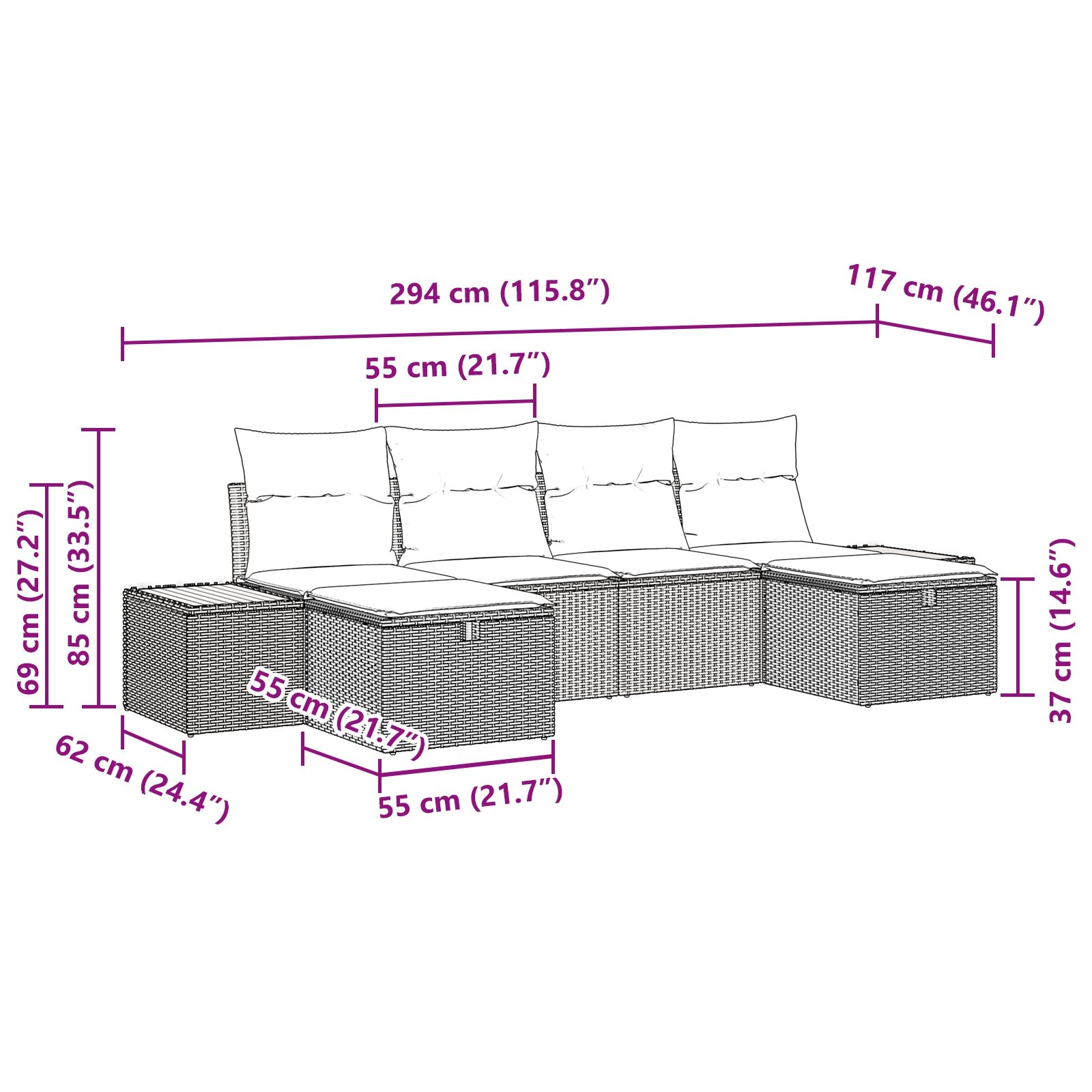 3359652 9 Set de canapele pentru grădină cu pernă 6 pcs Bej Rattan poli Set de canapele pentru grădină cu pernă 6 pcs Bej Rattan poli - imagine 9
