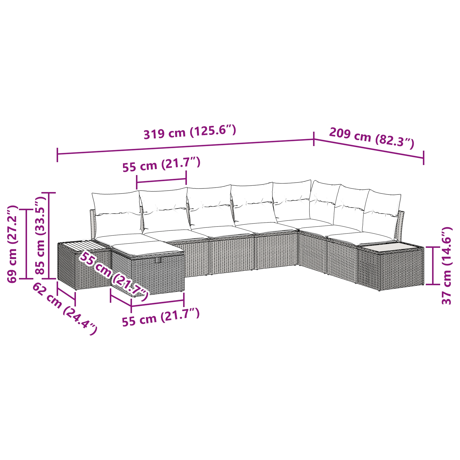 3359654 10 Set de canapele pentru grădină cu pernă 8 pcs Negru Rattan poli Set de canapele pentru grădină cu pernă 8 pcs Negru Rattan poli - imagine 10