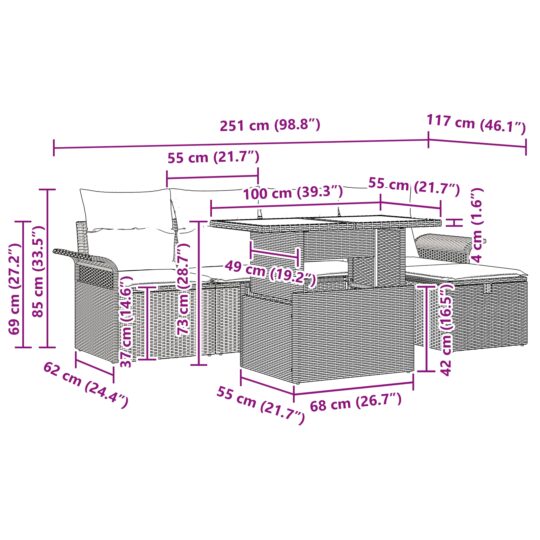 3359664 12 Set de canapele pentru grădină cu pernă 6 pcs Negru Rattan poli 3359664 12