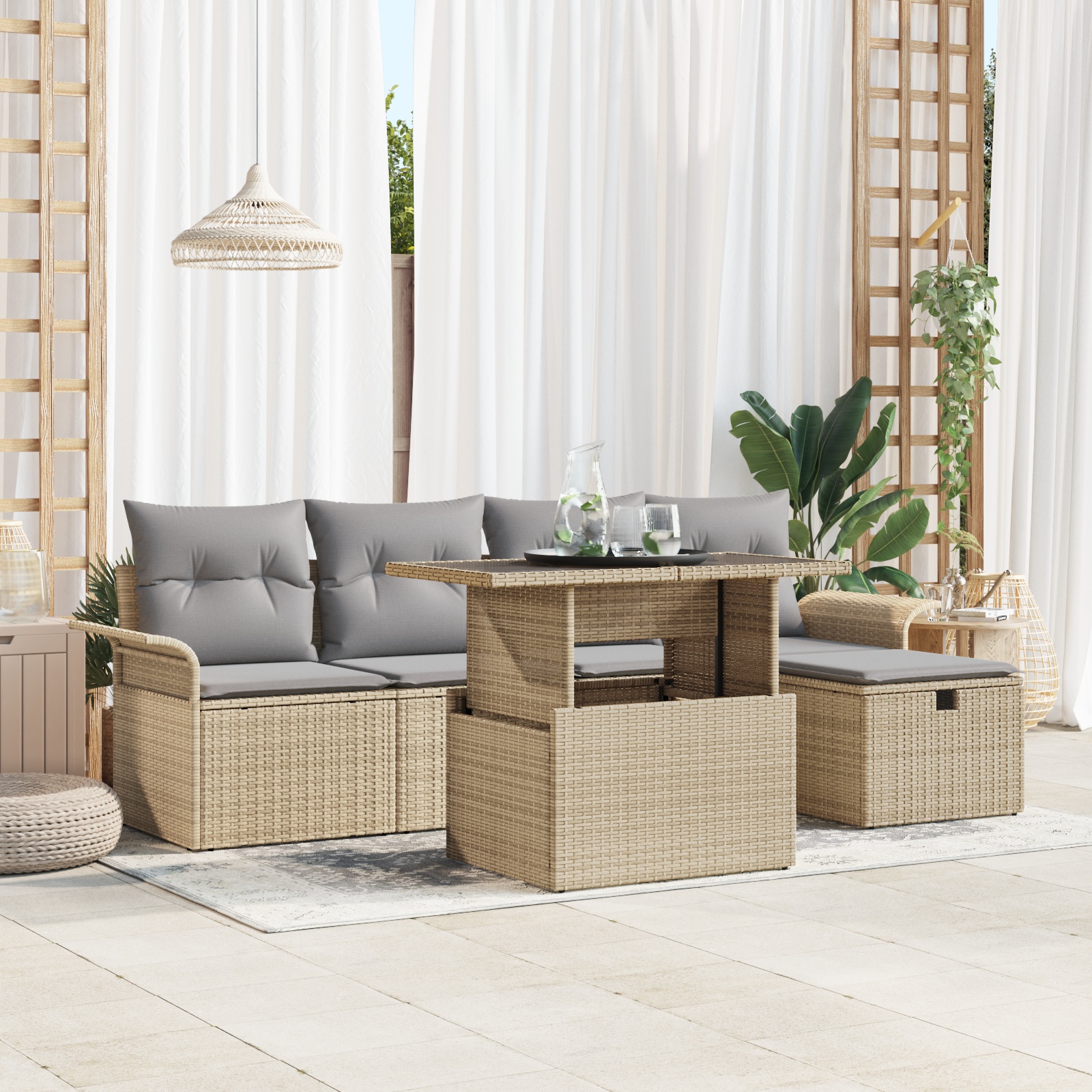 3359667 1 Set de canapele pentru grădină cu pernă 6 pcs Bej Rattan poli Set de canapele pentru grădină cu pernă 6 pcs Bej Rattan poli