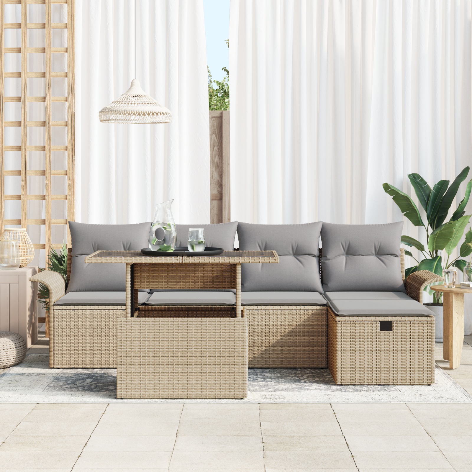 3359667 3 Set de canapele pentru grădină cu pernă 6 pcs Bej Rattan poli Set de canapele pentru grădină cu pernă 6 pcs Bej Rattan poli - imagine 3