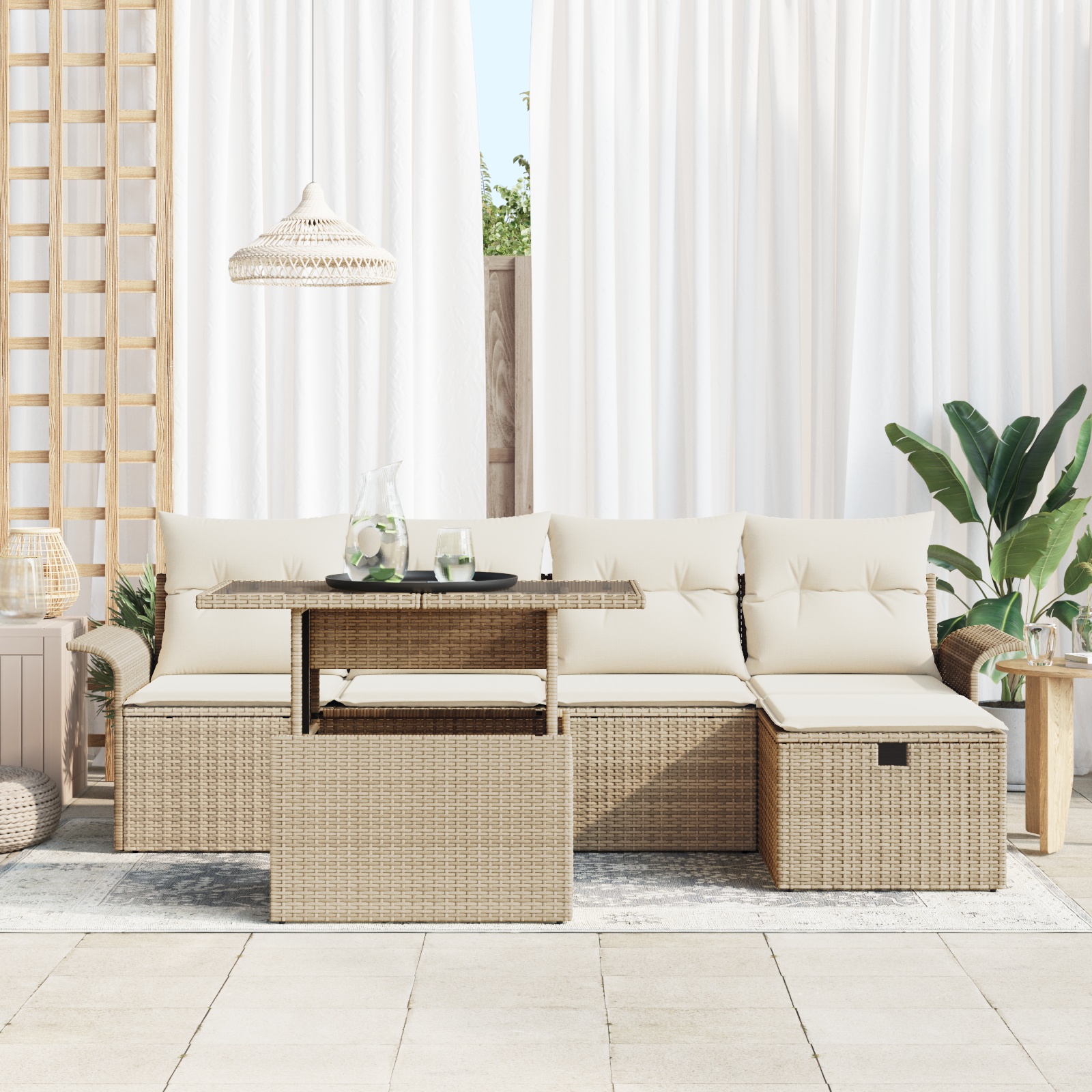 3359668 3 Set de canapele pentru grădină cu pernă 6 pcs Bej Rattan poli Set de canapele pentru grădină cu pernă 6 pcs Bej Rattan poli - imagine 3