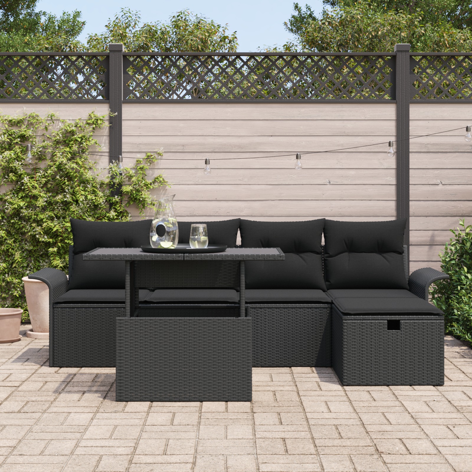 3359670 3 Set de canapele pentru grădină cu pernă 6 pcs Negru Rattan poli Set de canapele pentru grădină cu pernă 6 pcs Negru Rattan poli - imagine 3
