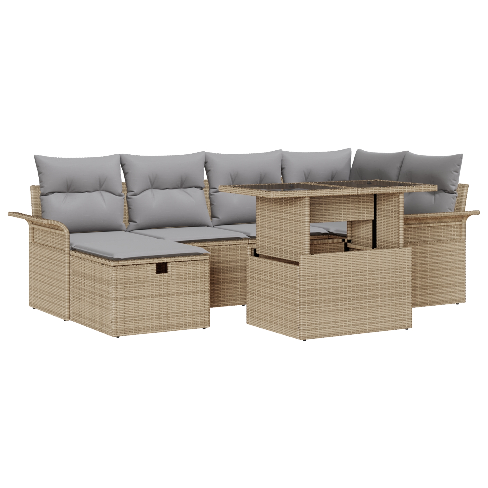 3359677 2 Set de canapele pentru grădină cu pernă 7 pcs Bej Rattan poli Set de canapele pentru grădină cu pernă 7 pcs Bej Rattan poli - imagine 2