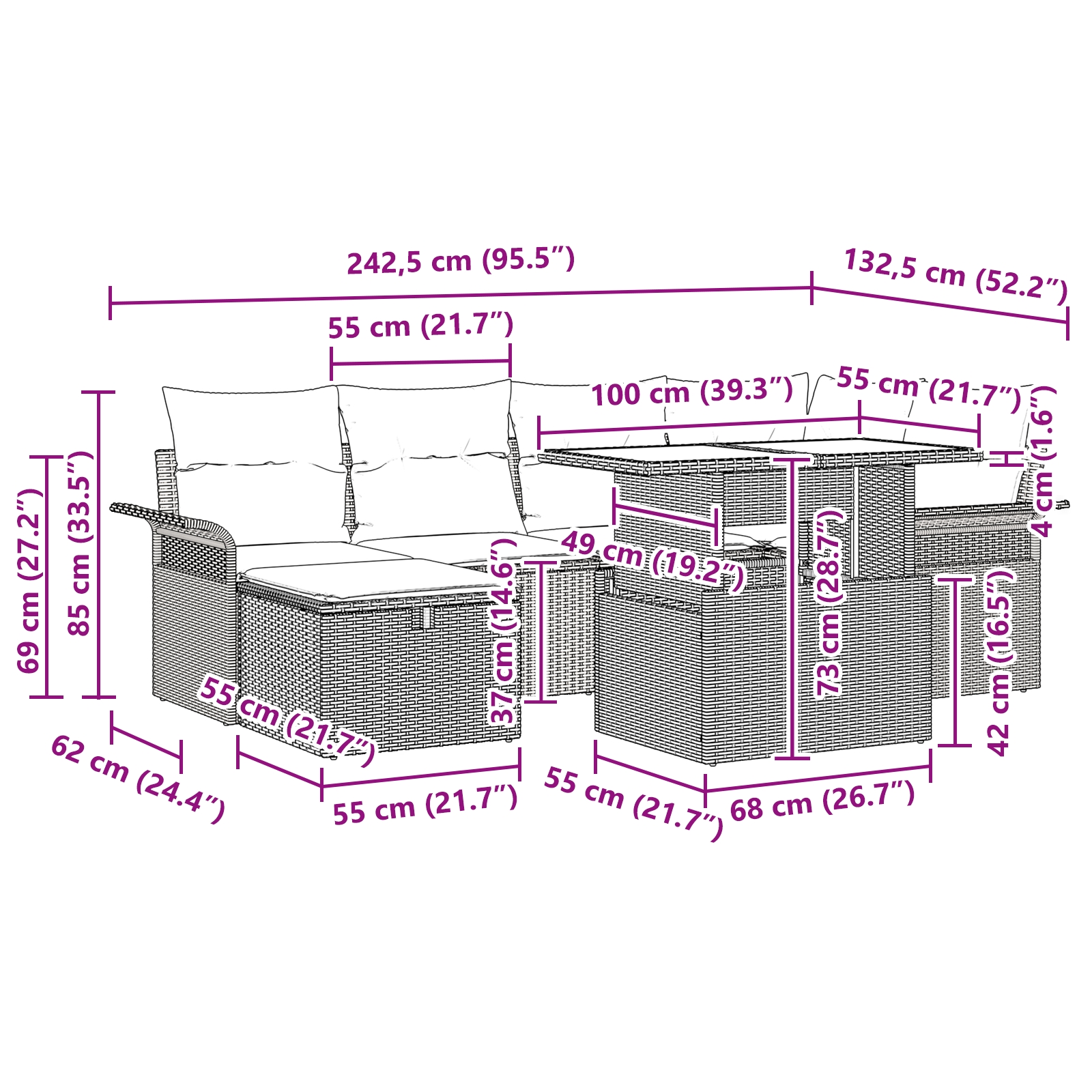 3359678 13 Set de canapele pentru grădină cu pernă 7 pcs Bej Rattan poli Set de canapele pentru grădină cu pernă 7 pcs Bej Rattan poli - imagine 13