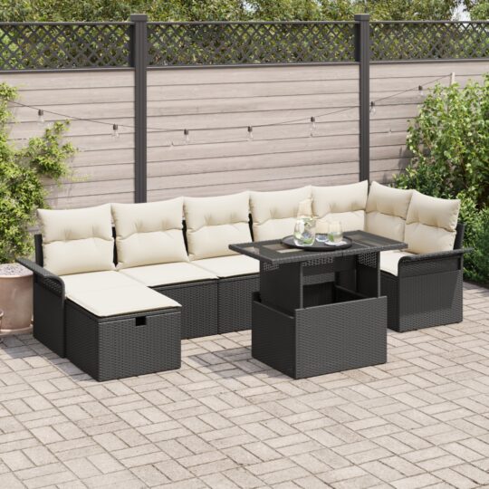 Set de canapele pentru grădină cu pernă 8 pcs Negru Rattan poli