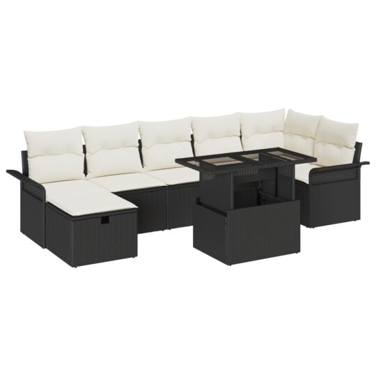 Alternative view of Set de canapele pentru grădină cu pernă 8 pcs Negru Rattan poli