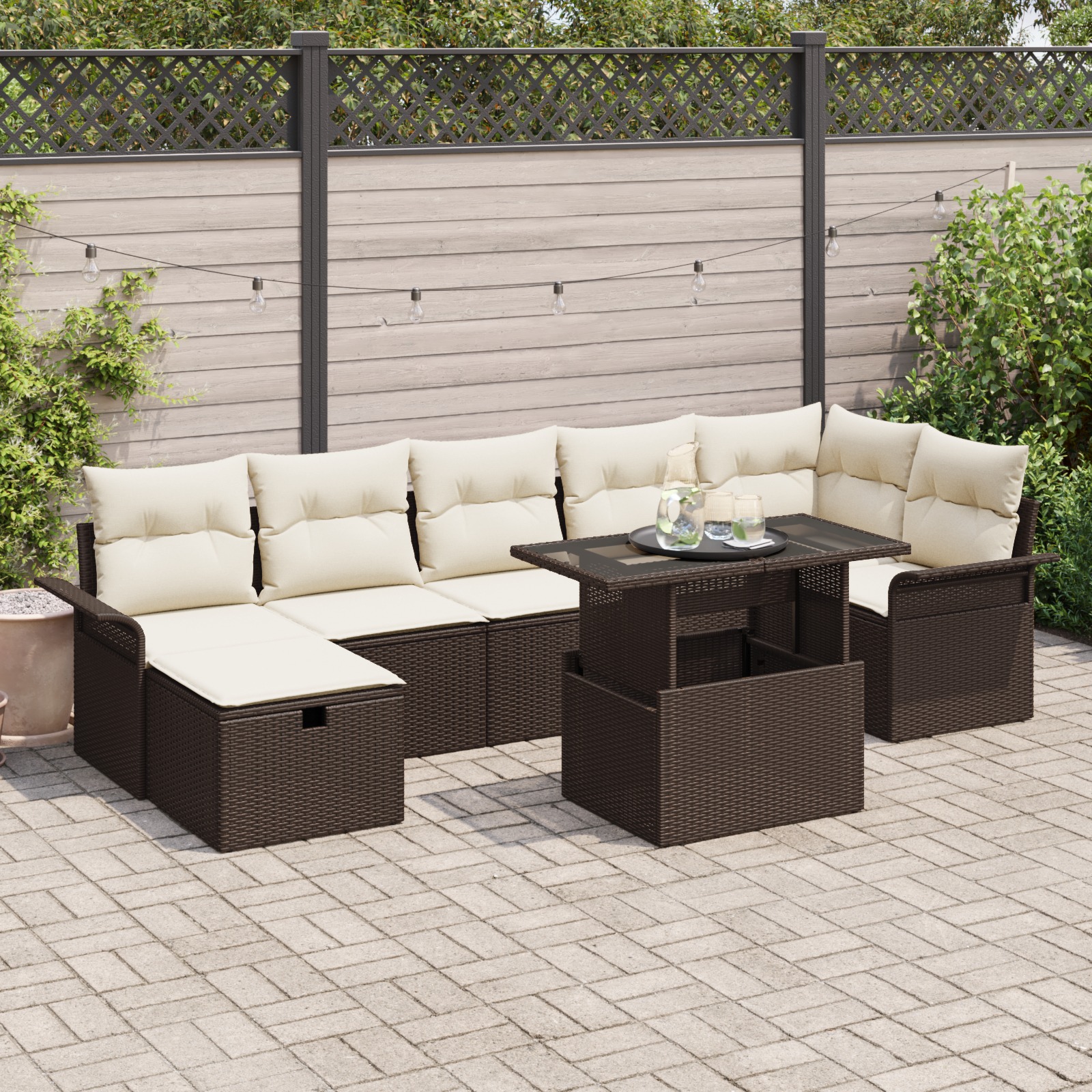 3359685 1 Set de canapele pentru grădină cu pernă 8 pcs Maro Rattan poli Set de canapele pentru grădină cu pernă 8 pcs Maro Rattan poli