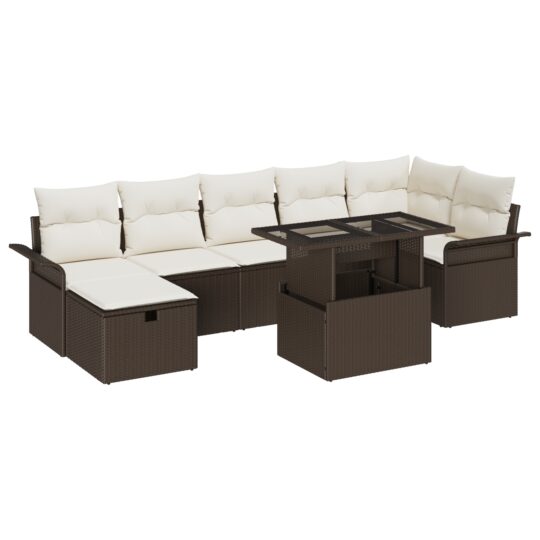 Alternative view of Set de canapele pentru grădină cu pernă 8 pcs Maro Rattan poli