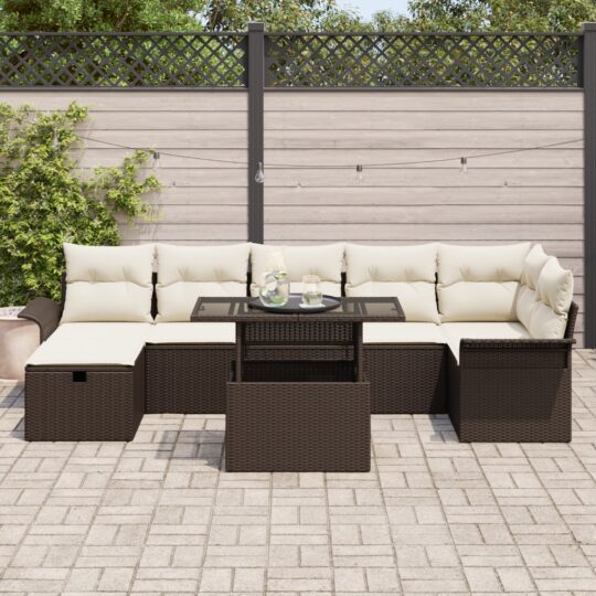 3359685 3 Set de canapele pentru grădină cu pernă 8 pcs Maro Rattan poli 3359685 3