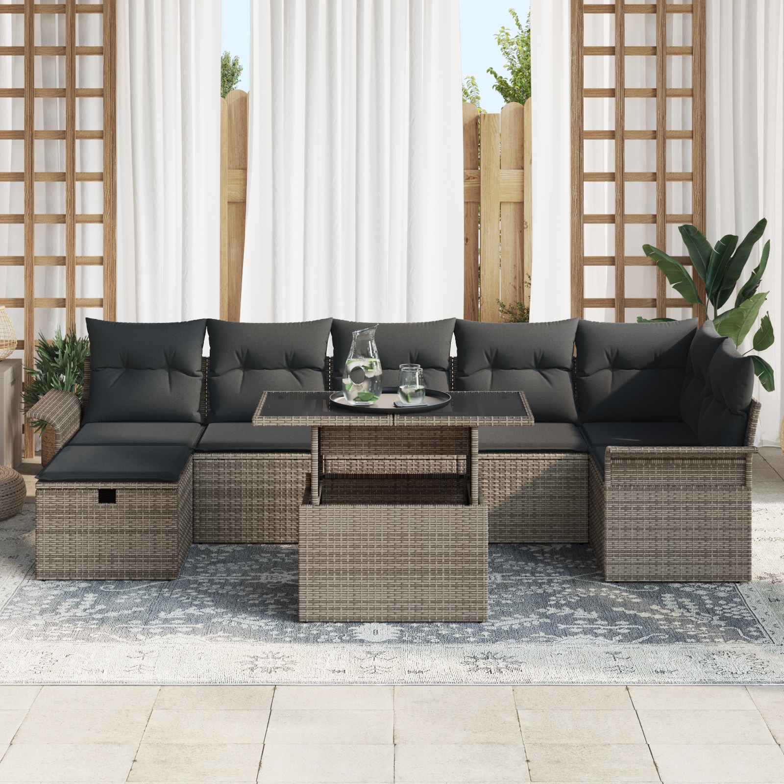 3359686 3 Set de canapele pentru grădină cu pernă 8 pcs Gri Rattan poli Set de canapele pentru grădină cu pernă 8 pcs Gri Rattan poli - imagine 3