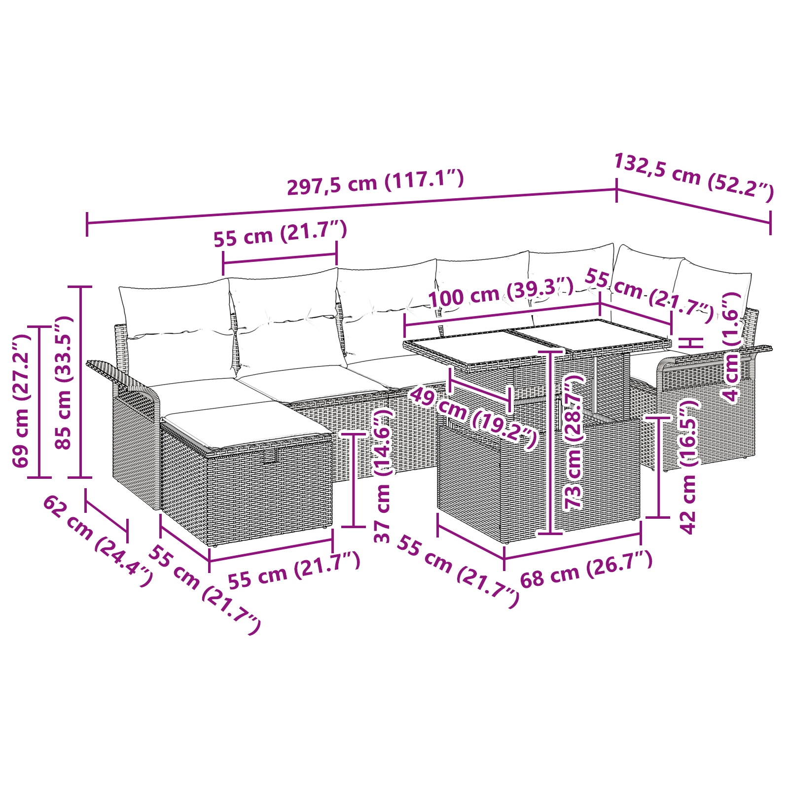 3359687 13 Set de canapele pentru grădină cu pernă 8 pcs Bej Rattan poli Set de canapele pentru grădină cu pernă 8 pcs Bej Rattan poli - imagine 13