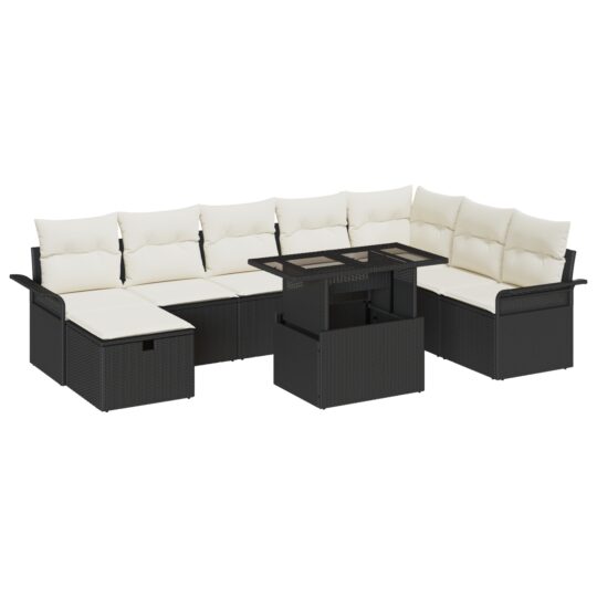 Alternative view of Set de canapele pentru grădină cu pernă 9 pcs Negru Rattan poli