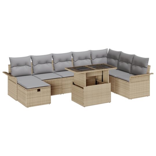 Alternative view of Set de canapele pentru grădină cu pernă 9 pcs Bej Rattan poli