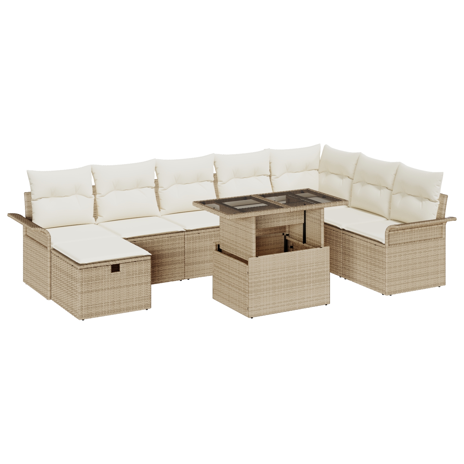 3359698 2 Set de canapele pentru grădină cu pernă 9 pcs Bej Rattan poli Set de canapele pentru grădină cu pernă 9 pcs Bej Rattan poli - imagine 2