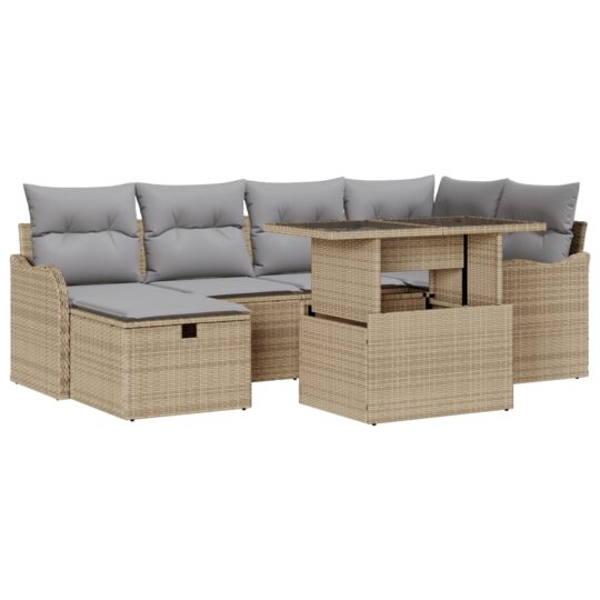Alternative view of Set de canapele pentru grădină cu pernă 7 pcs Bej Rattan poli