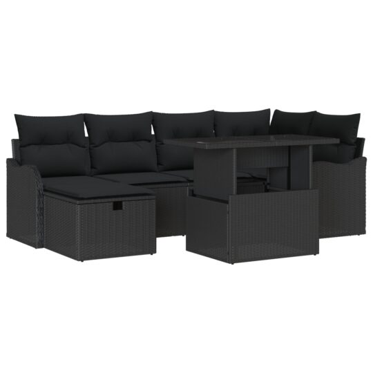3359720 2 Set de canapele pentru grădină cu pernă 7 pcs Negru Rattan poli 3359720 2