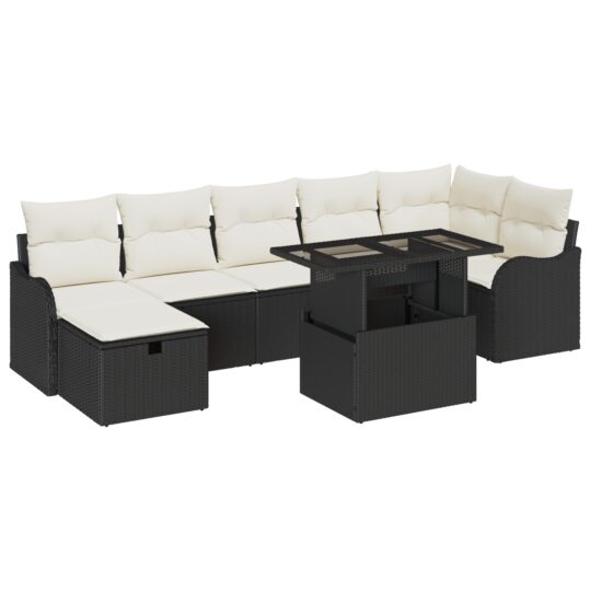 Alternative view of Set de canapele pentru grădină cu pernă 8 pcs Negru Rattan poli