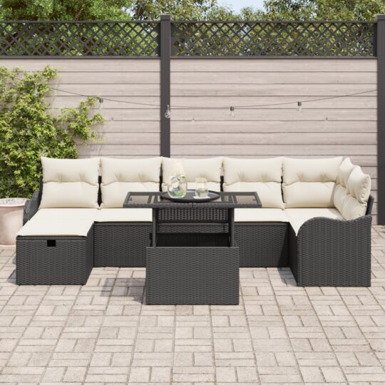 3359724 3 Set de canapele pentru grădină cu pernă 8 pcs Negru Rattan poli 3359724 3