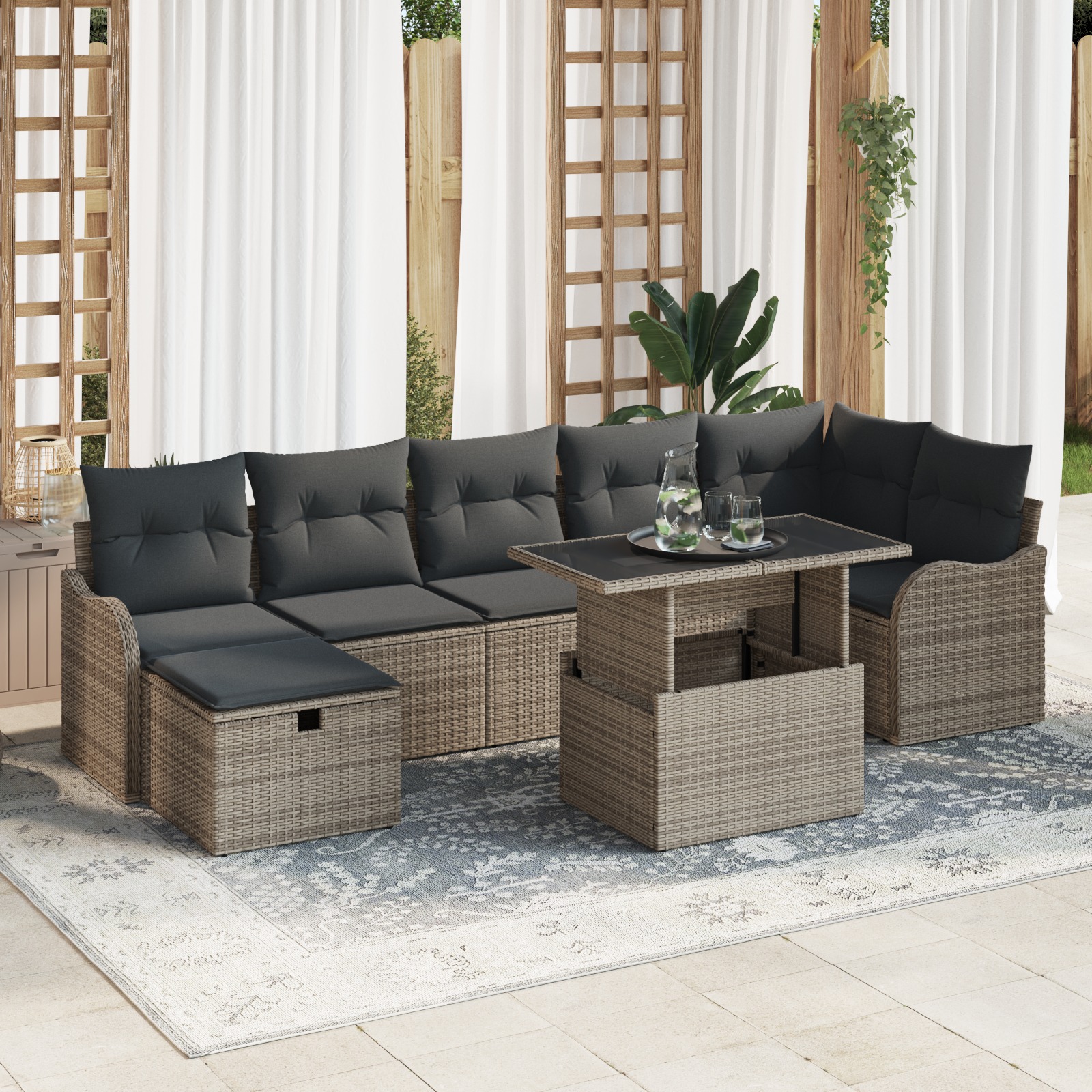 3359726 1 Set de canapele pentru grădină cu pernă 8 pcs Gri Rattan poli Set de canapele pentru grădină cu pernă 8 pcs Gri Rattan poli