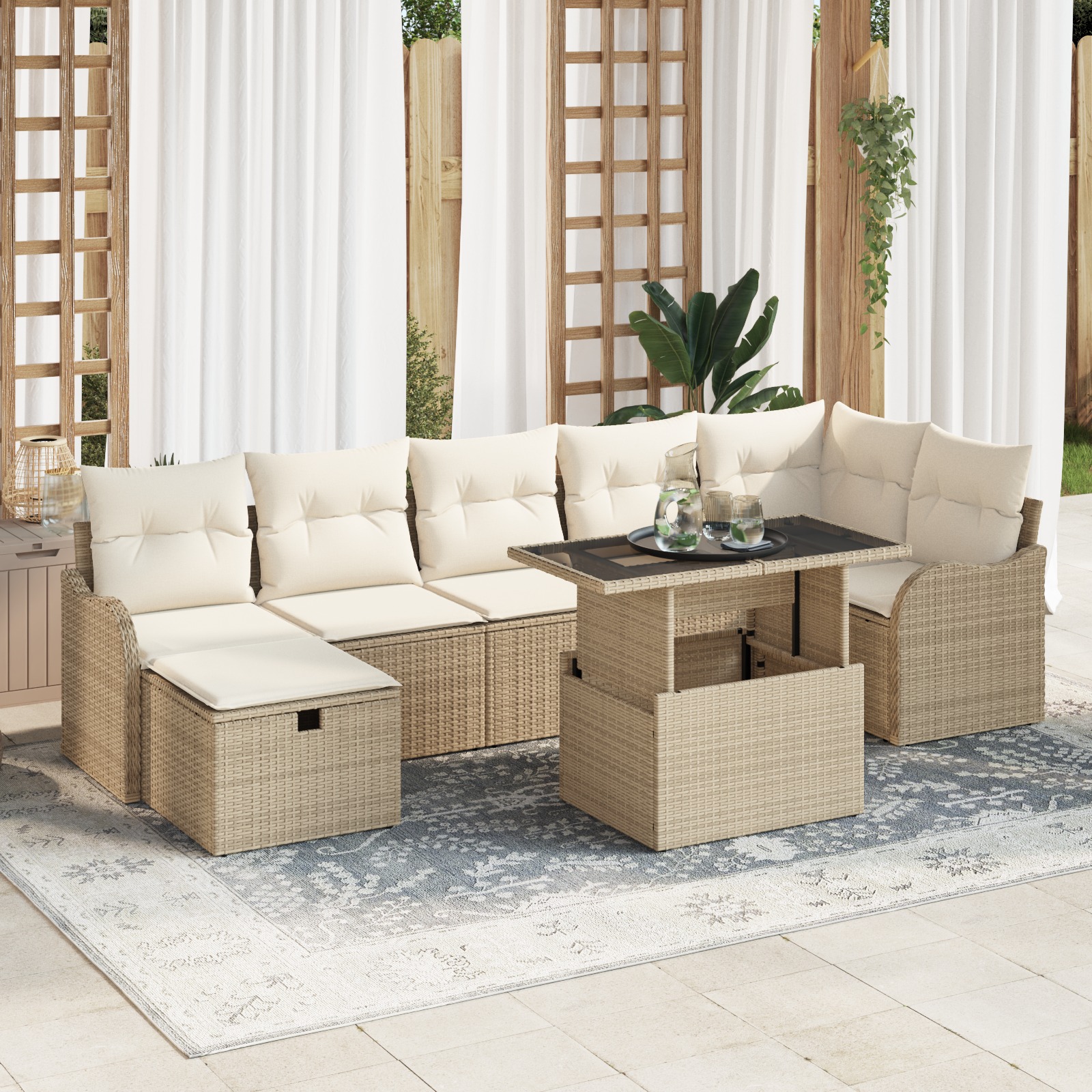 3359728 1 Set de canapele pentru grădină cu pernă 8 pcs Bej Rattan poli Set de canapele pentru grădină cu pernă 8 pcs Bej Rattan poli