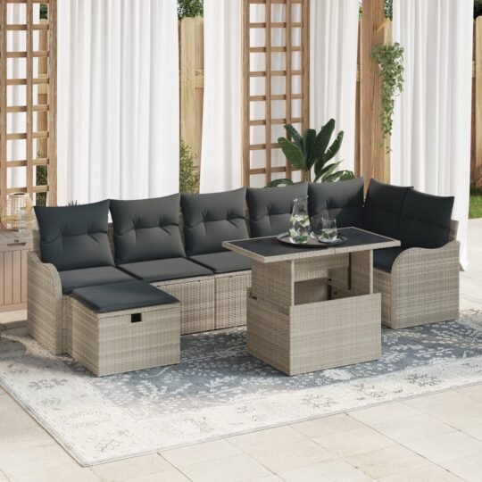 Set de canapele pentru grădină 8 pcs Gri deschis Rattan poli