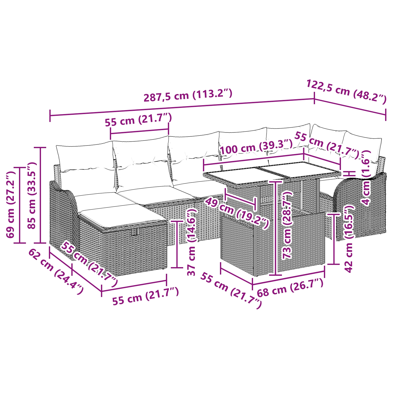3359729 13 Set de canapele pentru grădină 8 pcs Gri deschis Rattan poli Set de canapele pentru grădină 8 pcs Gri deschis Rattan poli - imagine 13
