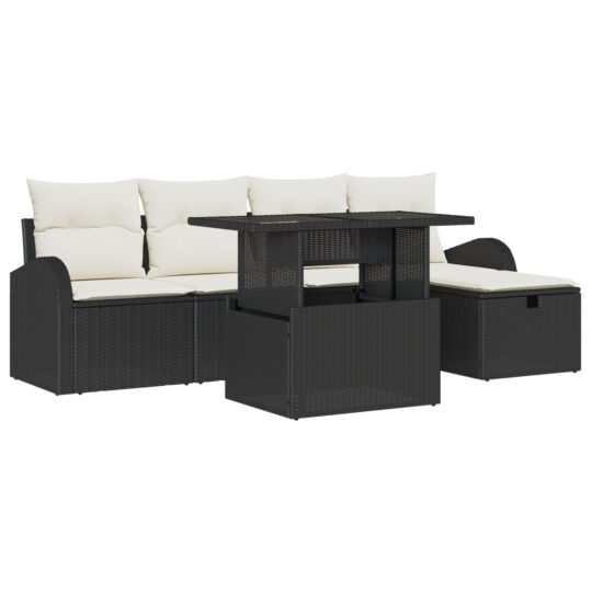 Alternative view of Set de canapele pentru grădină cu pernă 6 pcs Negru Rattan poli